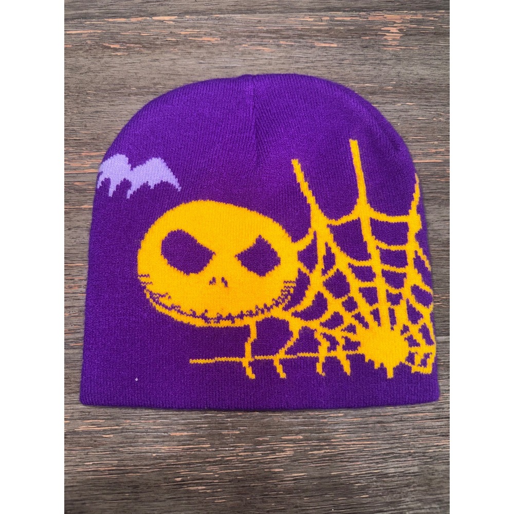 Disney Nightmare Before Christmas Jack Skellington Purple Beanie Hat Spiderweb